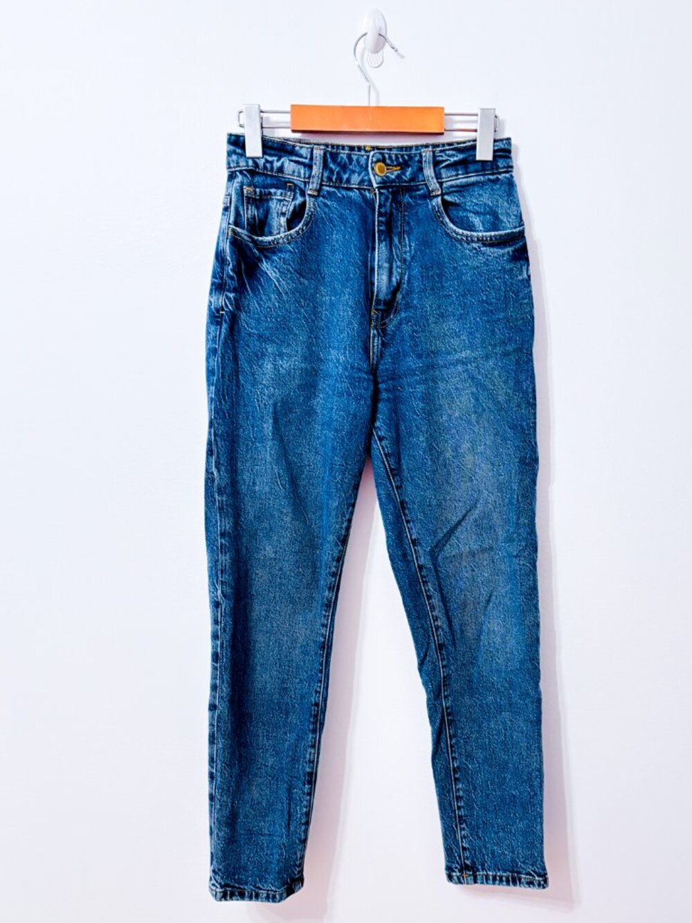 ZARA Medium Blue High Rise Tapered Mom Jeans Cotton Size 4